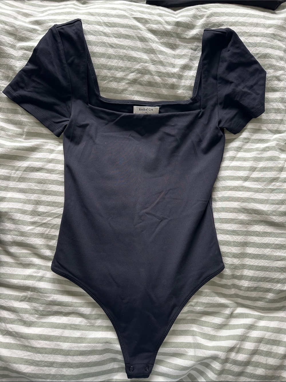Babaton Black Square-Neck Short-Sleeve One-Piece Bodysuit